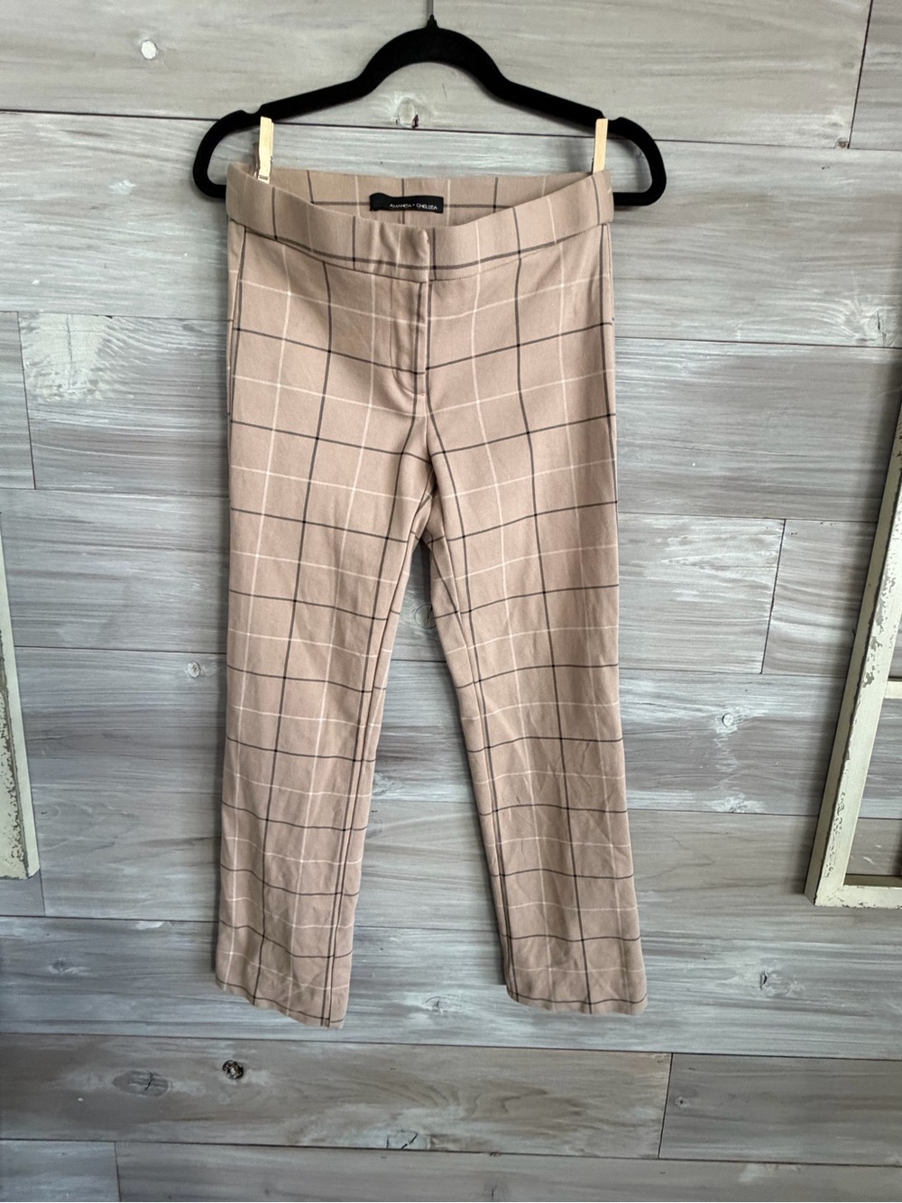Amanda & Chelsea Tan Windowpane Plaid Slim Chinos